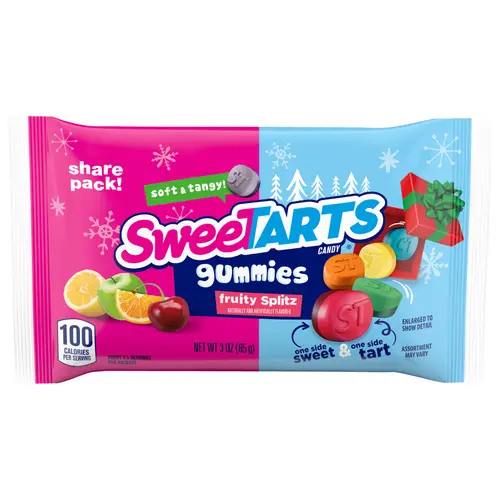 SweeTARTS Holiday Fruity Splitz Gummies Share Pack, Soft and Tangy Fruit Flavored Candy, 3oz