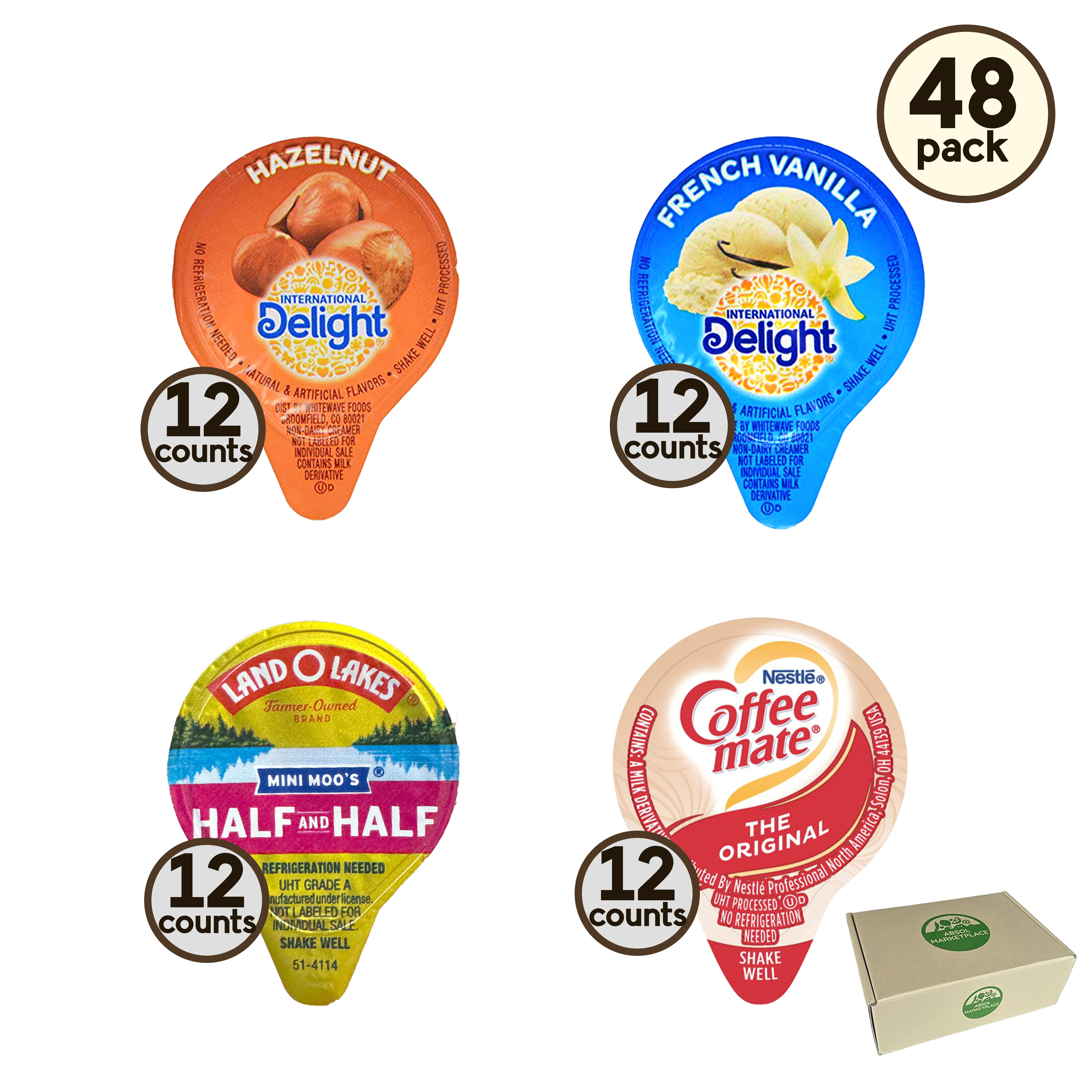 International Delight Hazelnut, French Vanilla + Coffee Mate Original + Land O Lakes Mini Moo's Half and Half Coffee Creamers l  thumbnail 2