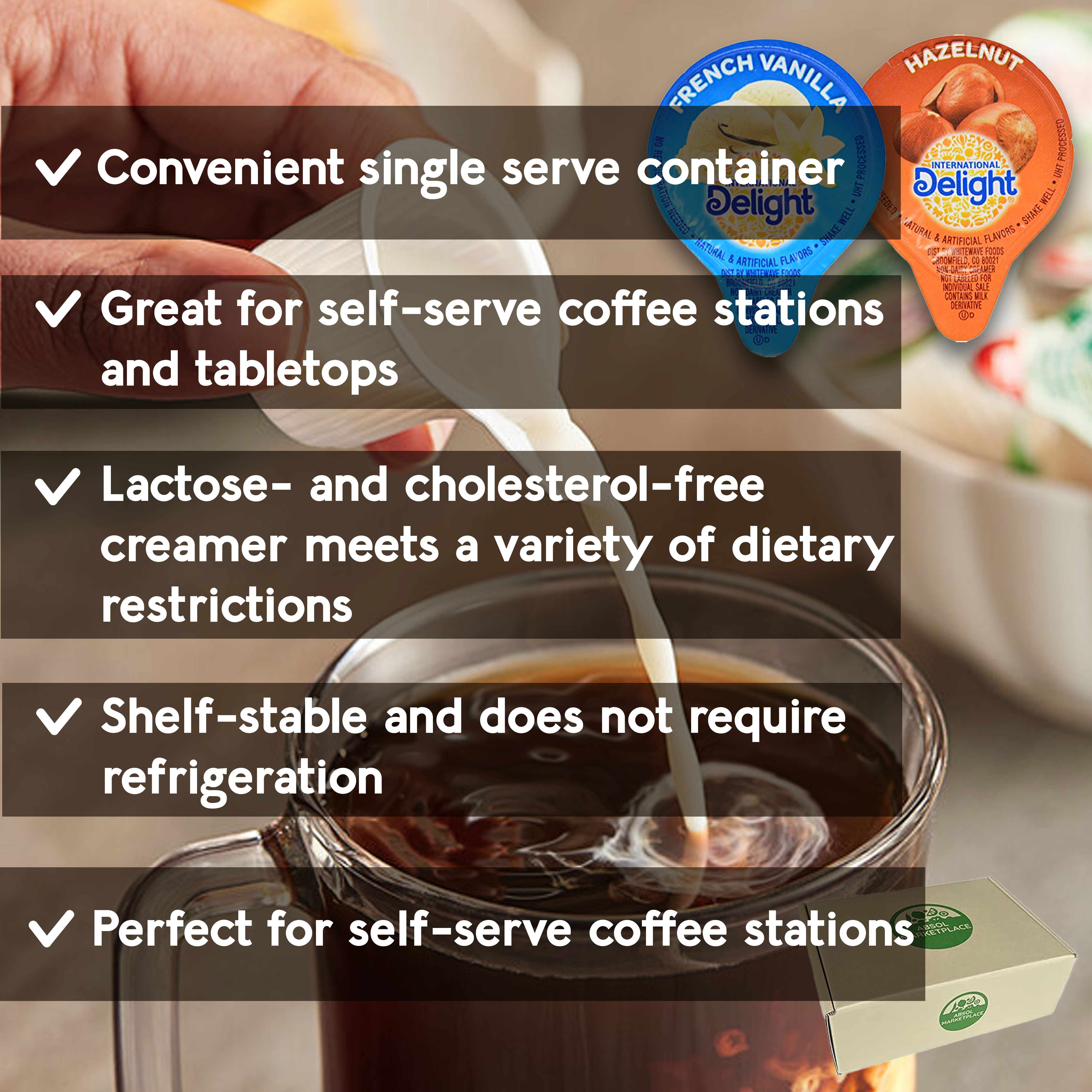 International Delight Hazelnut, French Vanilla + Coffee Mate Original + Land O Lakes Mini Moo's Half and Half Coffee Creamers l  thumbnail 3