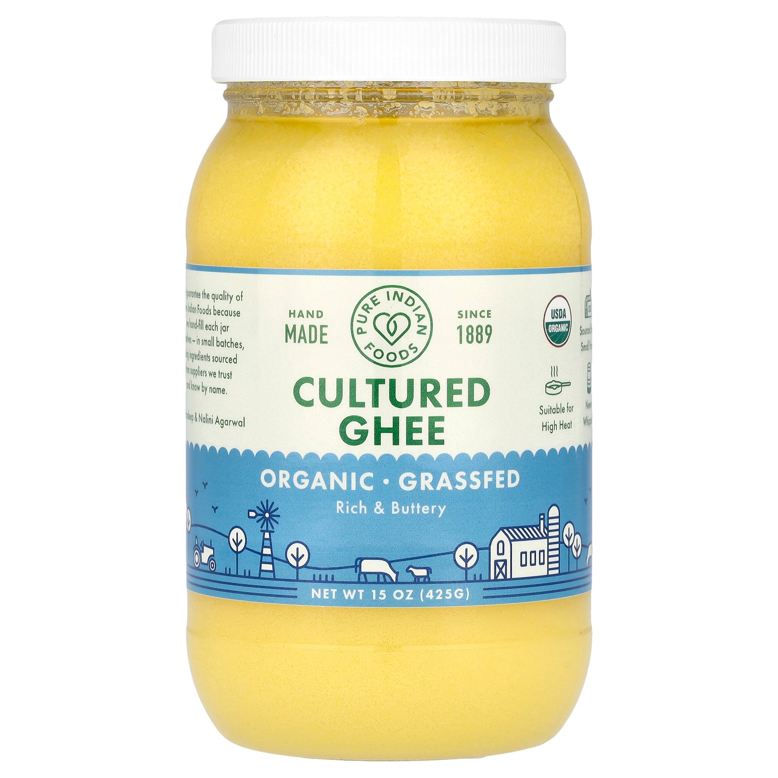 Pure Indian Foods Organic Grassfed Cultured Ghee, 15 oz (425 g)