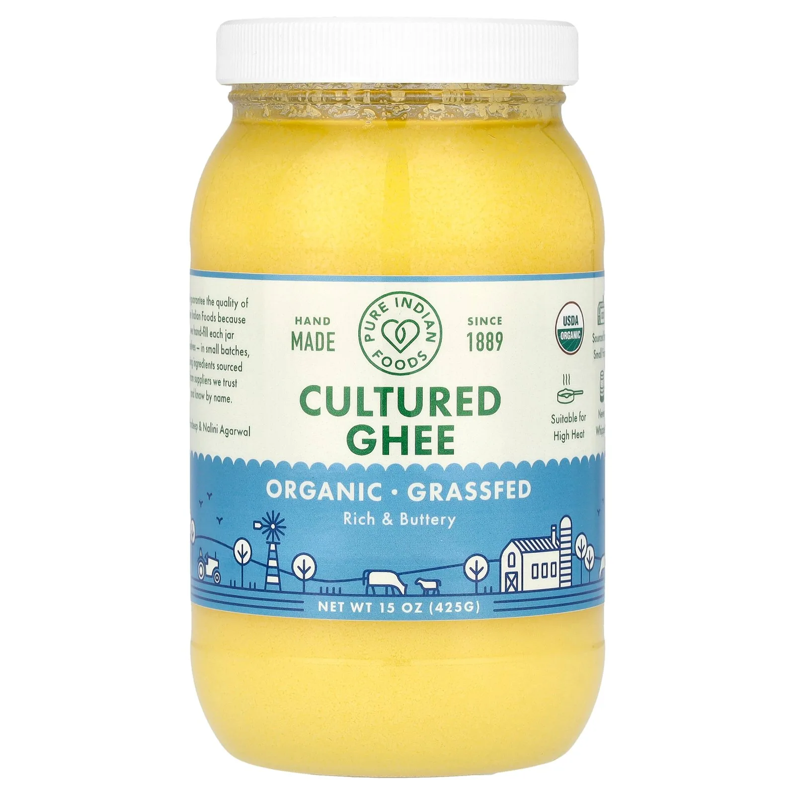 Pure Indian Foods Organic Grassfed Cultured Ghee, 15 oz (425 g)