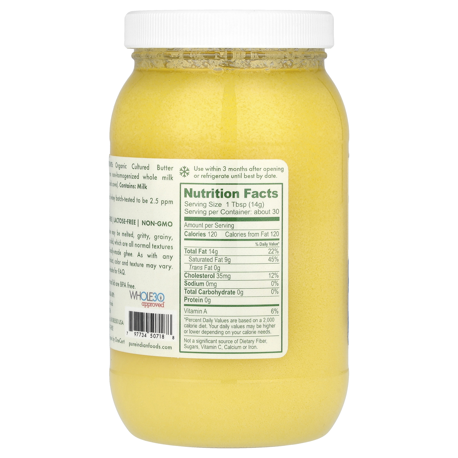 Pure Indian Foods Organic Grassfed Cultured Ghee, 15 oz (425 g) thumbnail 2