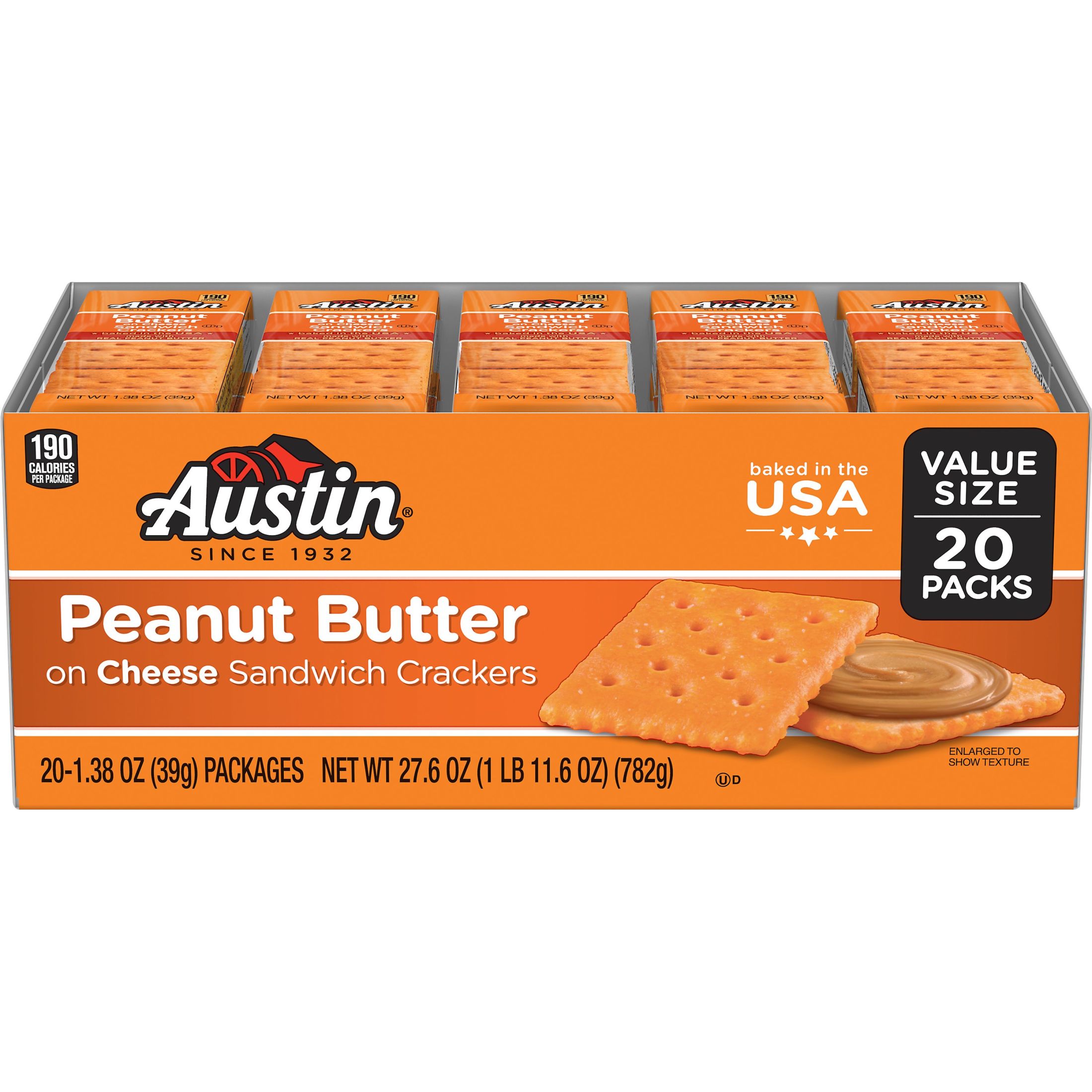Austin Peanut Butter on Cheese Sandwich Crackers, Single Serve Snack Crackers, 20 Count thumbnail 2