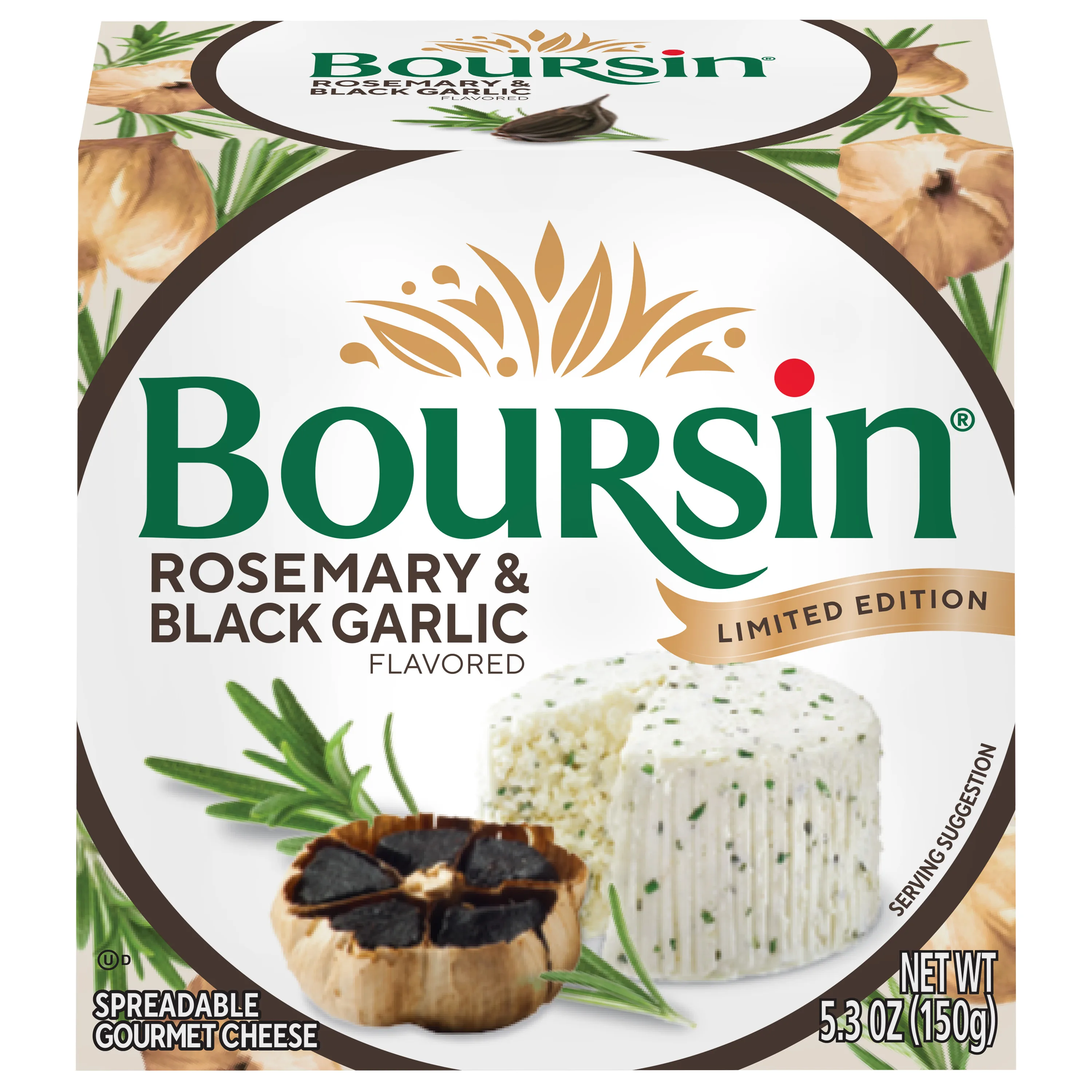 Boursin Rosemary Black Garlic Cheese Spread, 5.3oz, Box, Puck, Refrigerated