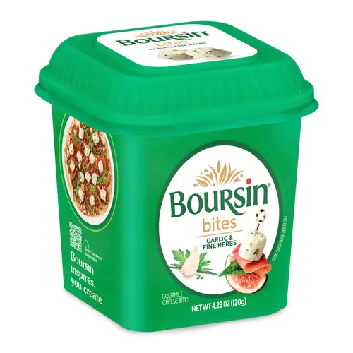 Boursin Bites Garlic & Fine Herbs Cheese Cube Bites, 4.23oz, Plastic Tub, Refrigerated/Chilled