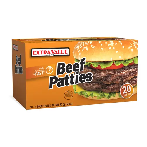 Extra Value Quarter Pound Beef Patties, 20 Count, 4oz Patties, 5lb, Dairy-Free, (Frozen) thumbnail 2