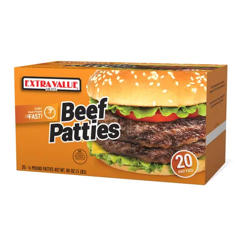 Extra Value Quarter Pound Beef Patties, 20 Count, 4oz Patties, 5lb, Dairy-Free, (Frozen) thumbnail 3
