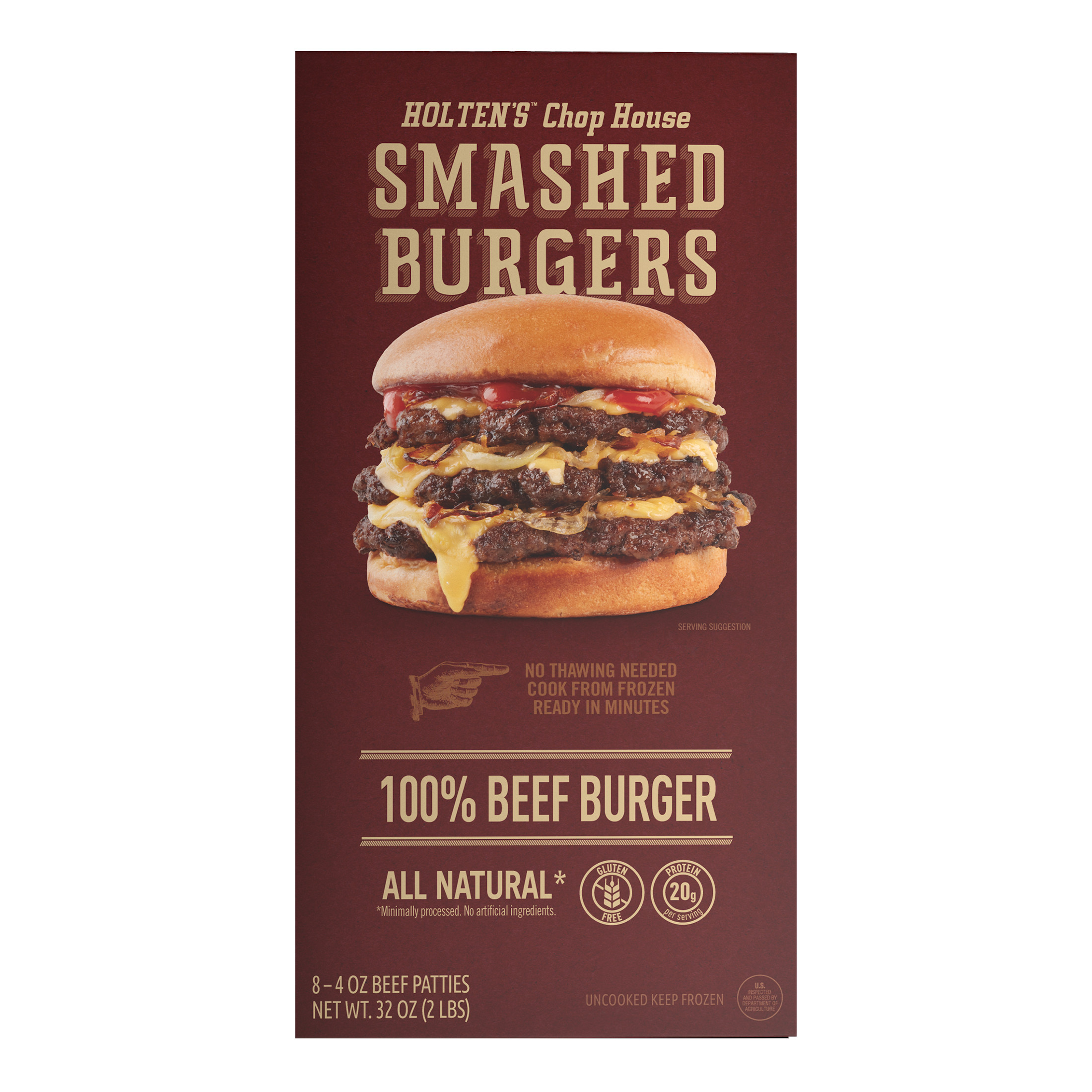 Holten's Chop House 100% Beef Smashed Burgers, 8 Count, 4oz Smash Burgers, 2lb (Frozen) thumbnail 4