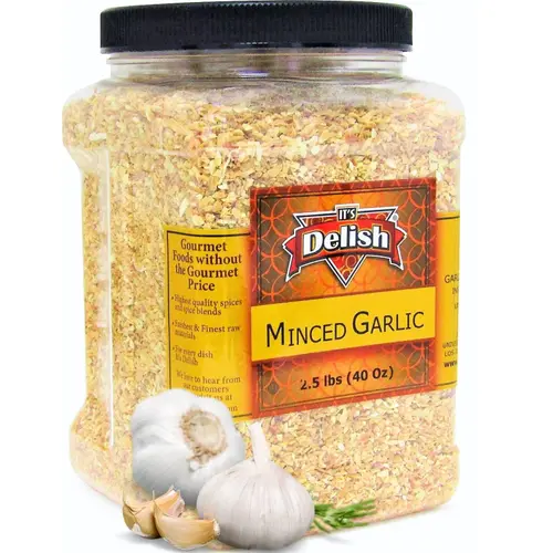 Dried Minced Garlic by Its Delish, 2.5 lbs 40 Oz Jumbo Container Jar  All Natural Peeled Chopped Garlic Cloves Dehydrated, No Pr