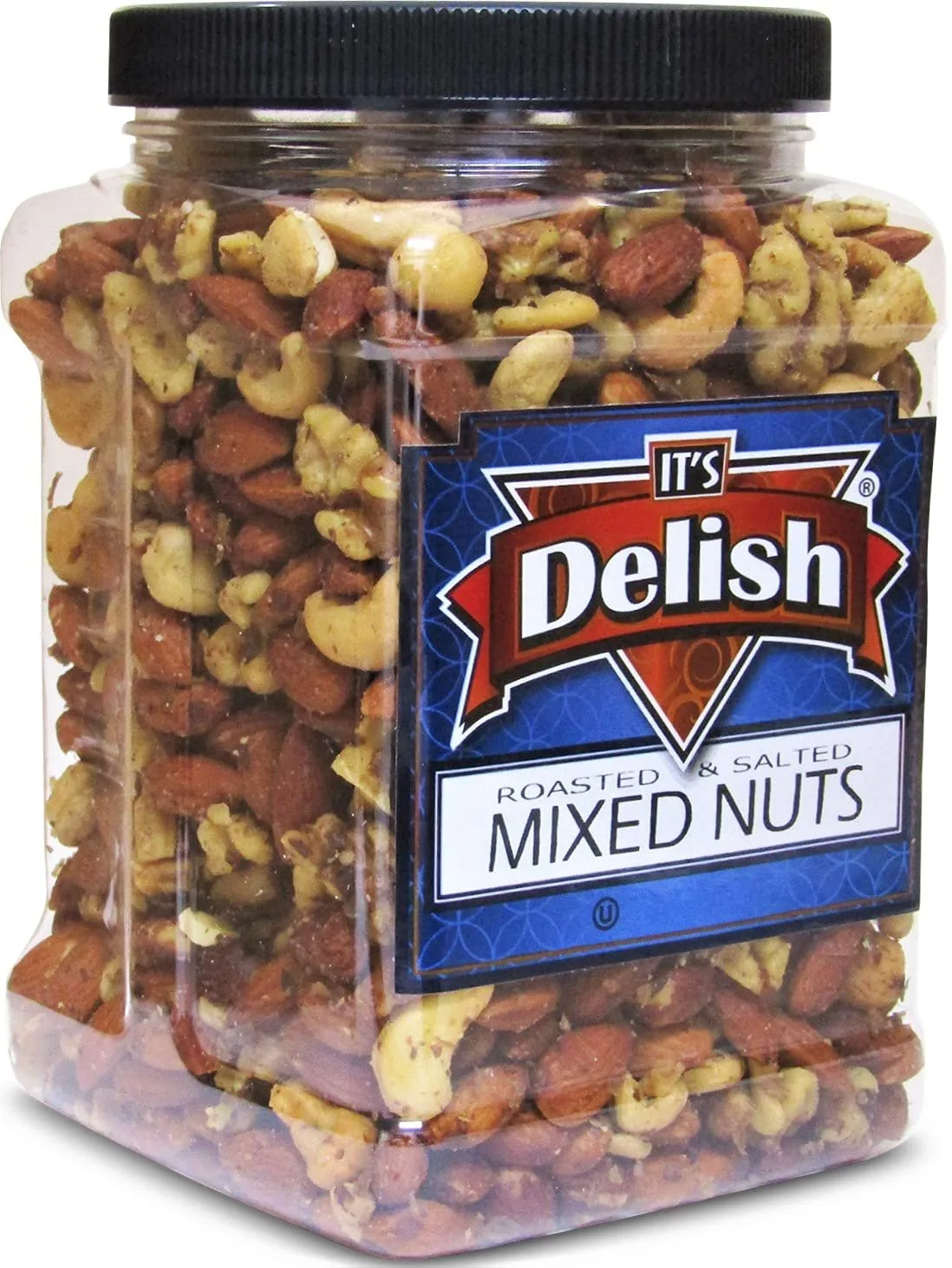 Deluxe Roasted Salted Mixed Nuts in Sea Salt by Its Delish  Bulk 2 lbs Jumbo Reusable Container Jar - Premium Roasted Nut Mix Wi