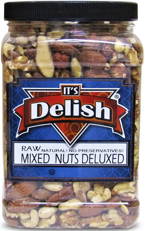 Deluxe Raw Mixed Nuts with No Peanuts by Its Delish, Bulk 2 lbs Jumbo Reusable Container  Premium Raw Unsalted Nut Mix Without P thumbnail 3