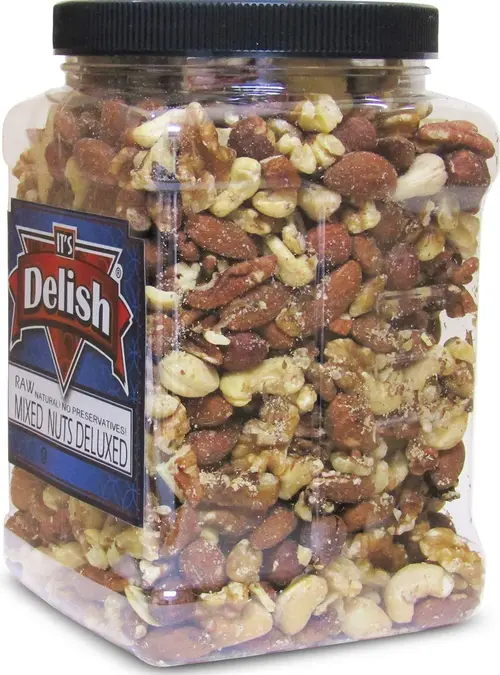 Deluxe Raw Mixed Nuts with No Peanuts by Its Delish, Bulk 2 lbs Jumbo Reusable Container  Premium Raw Unsalted Nut Mix Without P thumbnail 4