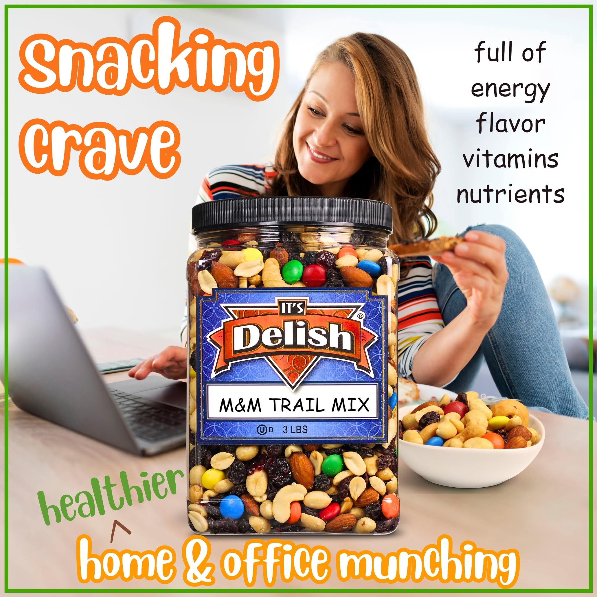 M&M's Classic Trail Mix by It's Delish, 3 lb Reusable Container  Gourmet Chocolate M and M Trail Mix with Dried Fruit and Nu thumbnail 4