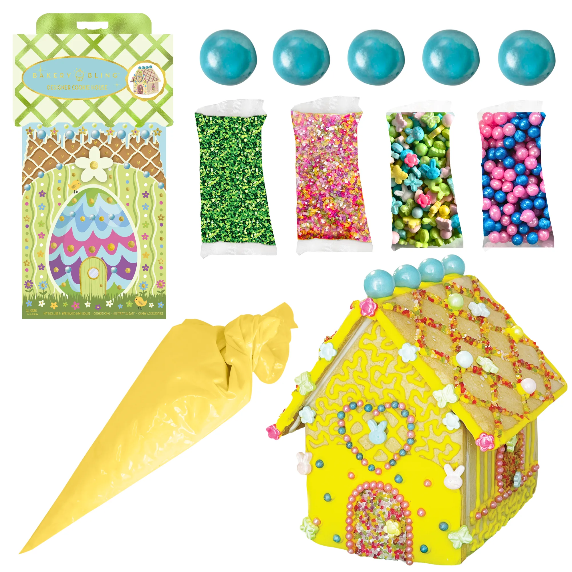 Bakery Blingâ„¢ Hoppily Ever After Mini Sugar House â€“ Easter Cookie Decorating Kit with Icing, Edible Glitter & Candy | Pre-Ba