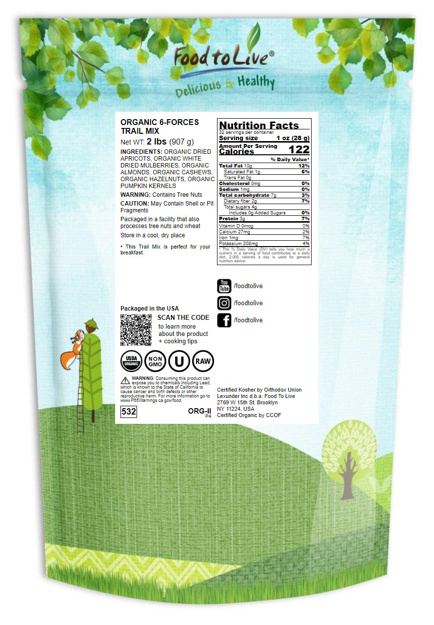 Organic 6-Forces Trail Mix, 2 Pounds â€” Non-GMO, Raw, Vegan, Kosher â€” by Food to Live thumbnail 3