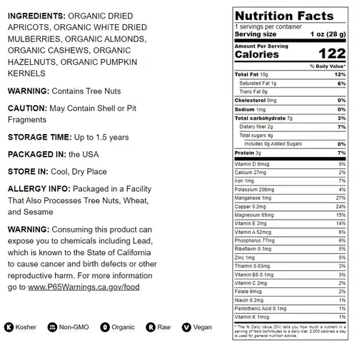 Organic 6-Forces Trail Mix, 2 Pounds â€” Non-GMO, Raw, Vegan, Kosher â€” by Food to Live thumbnail 4