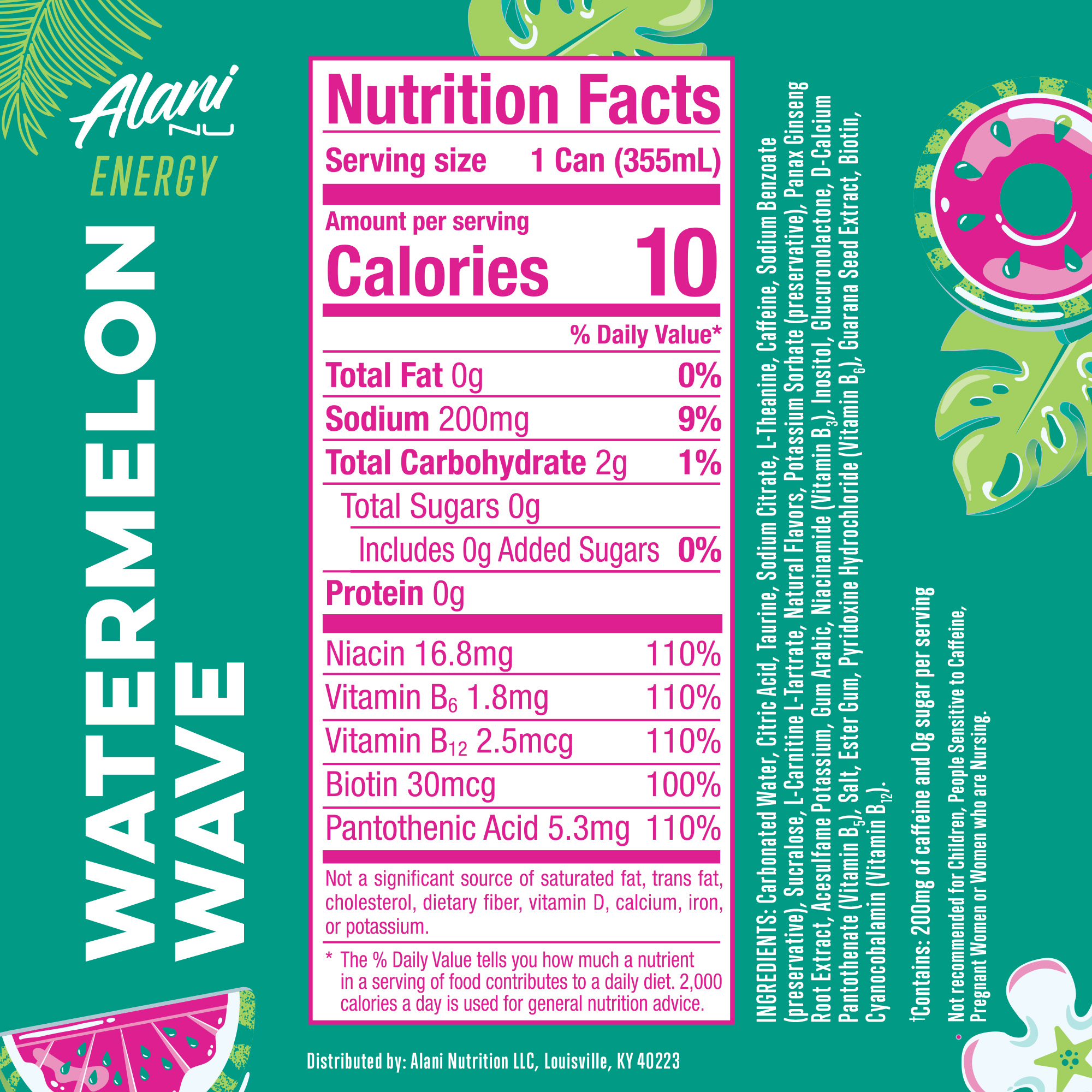 Alani Nu Sugar Free Energy Drink, Watermelon Wave, 12 fl oz, Can, 200mg Caffeine thumbnail 2