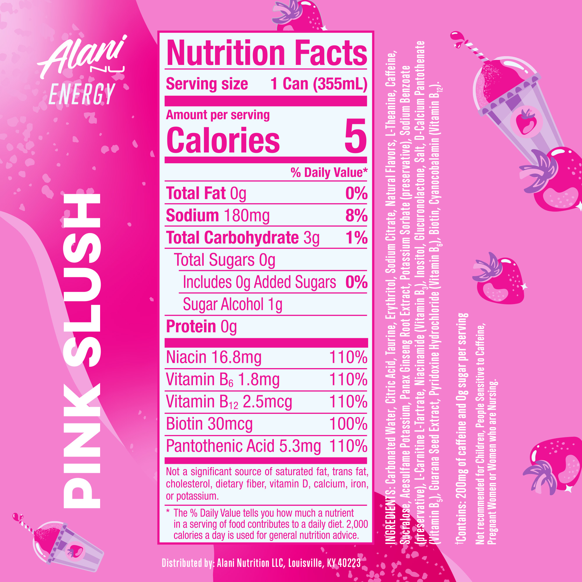 Alani Nu Sugar Free Energy Drink, Pink Slush, 12 fl oz, Can, 200mg Caffeine thumbnail 3