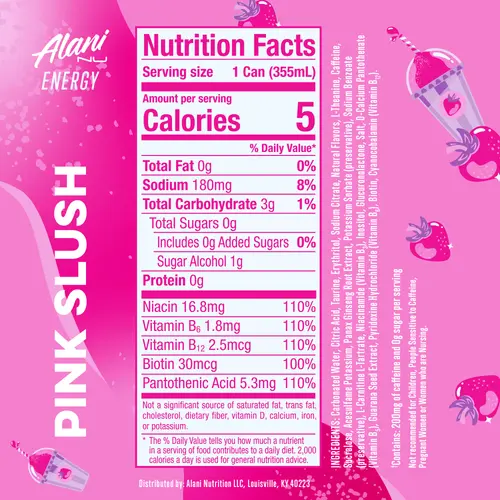 Alani Nu Sugar Free Energy Drink, Pink Slush, 12 fl oz, Can, 200mg Caffeine thumbnail 3