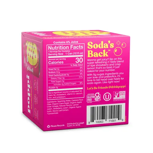 Poppi Strawberry Lemon Prebiotic Soda, 12 oz, 4 Pack Cans thumbnail 2