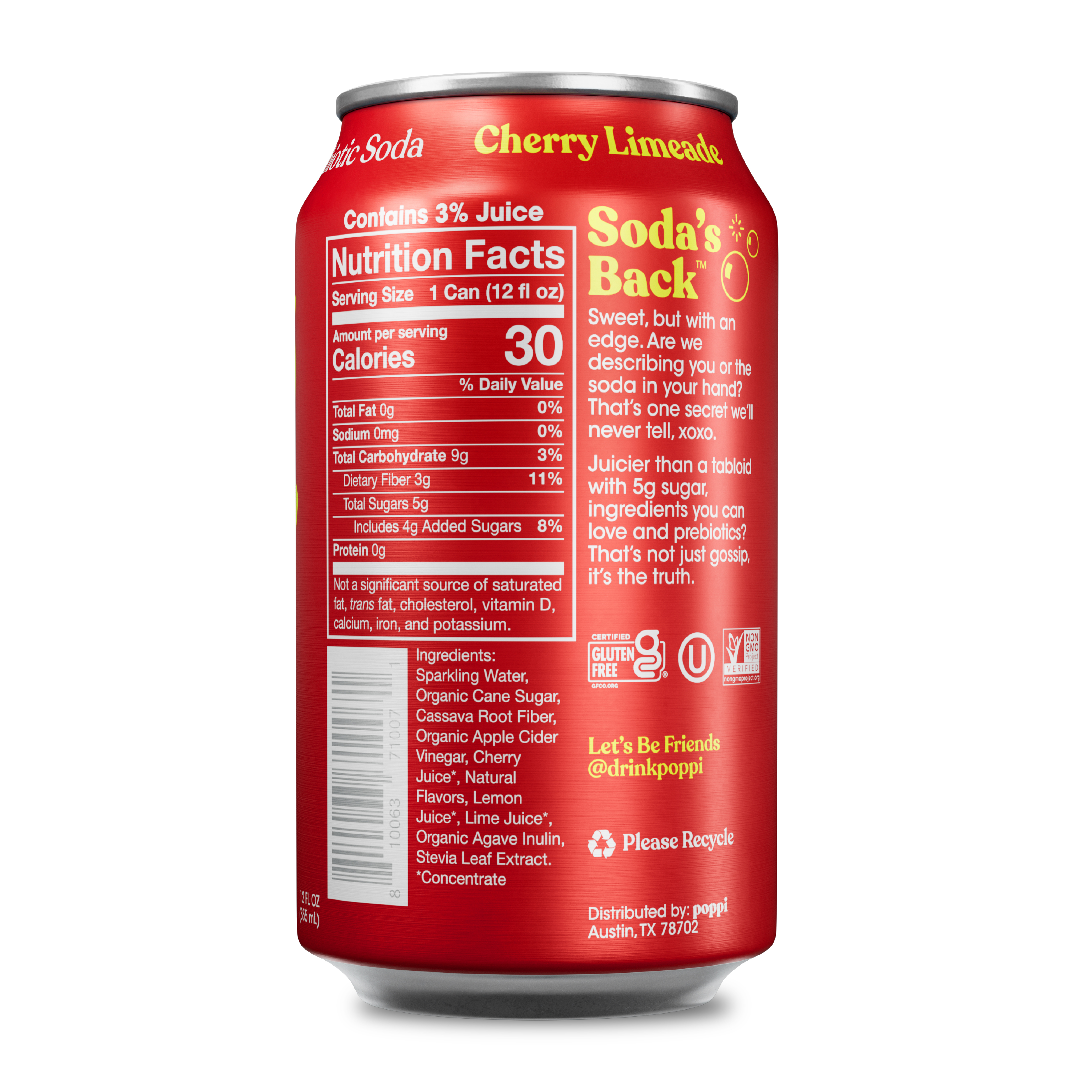 Poppi Cherry Limeade Prebiotic Soda, 12 oz, 1 Pack Can thumbnail 2