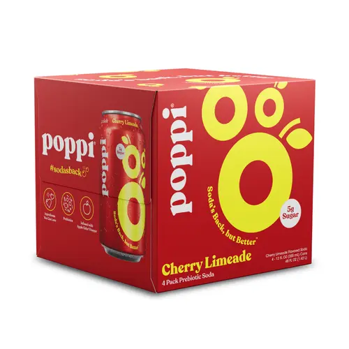 Poppi Cherry Limeade Prebiotic Soda, 12 oz, 4 Pack Cans