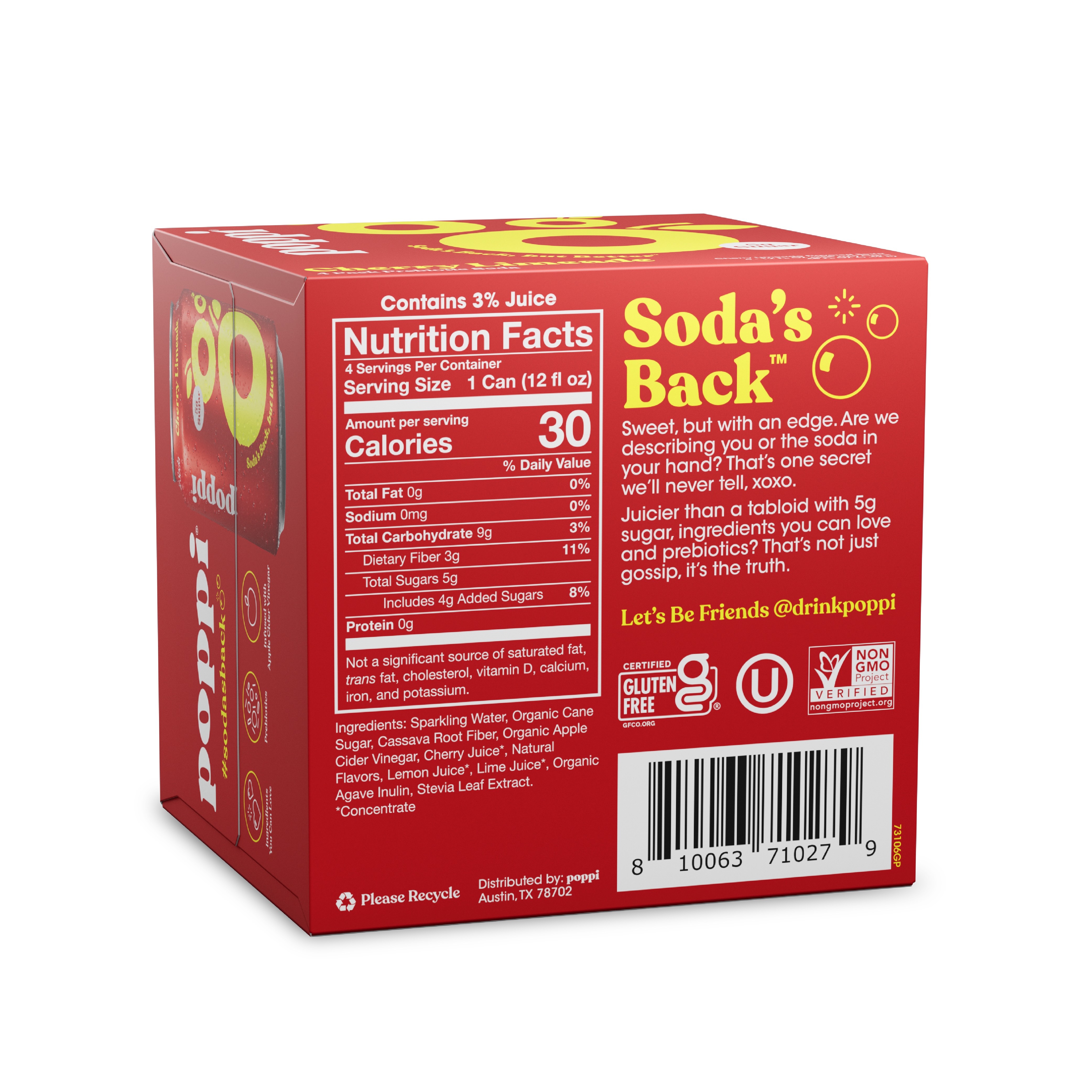 Poppi Cherry Limeade Prebiotic Soda, 12 oz, 4 Pack Cans thumbnail 2