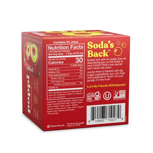 Poppi Cherry Limeade Prebiotic Soda, 12 oz, 4 Pack Cans thumbnail 2