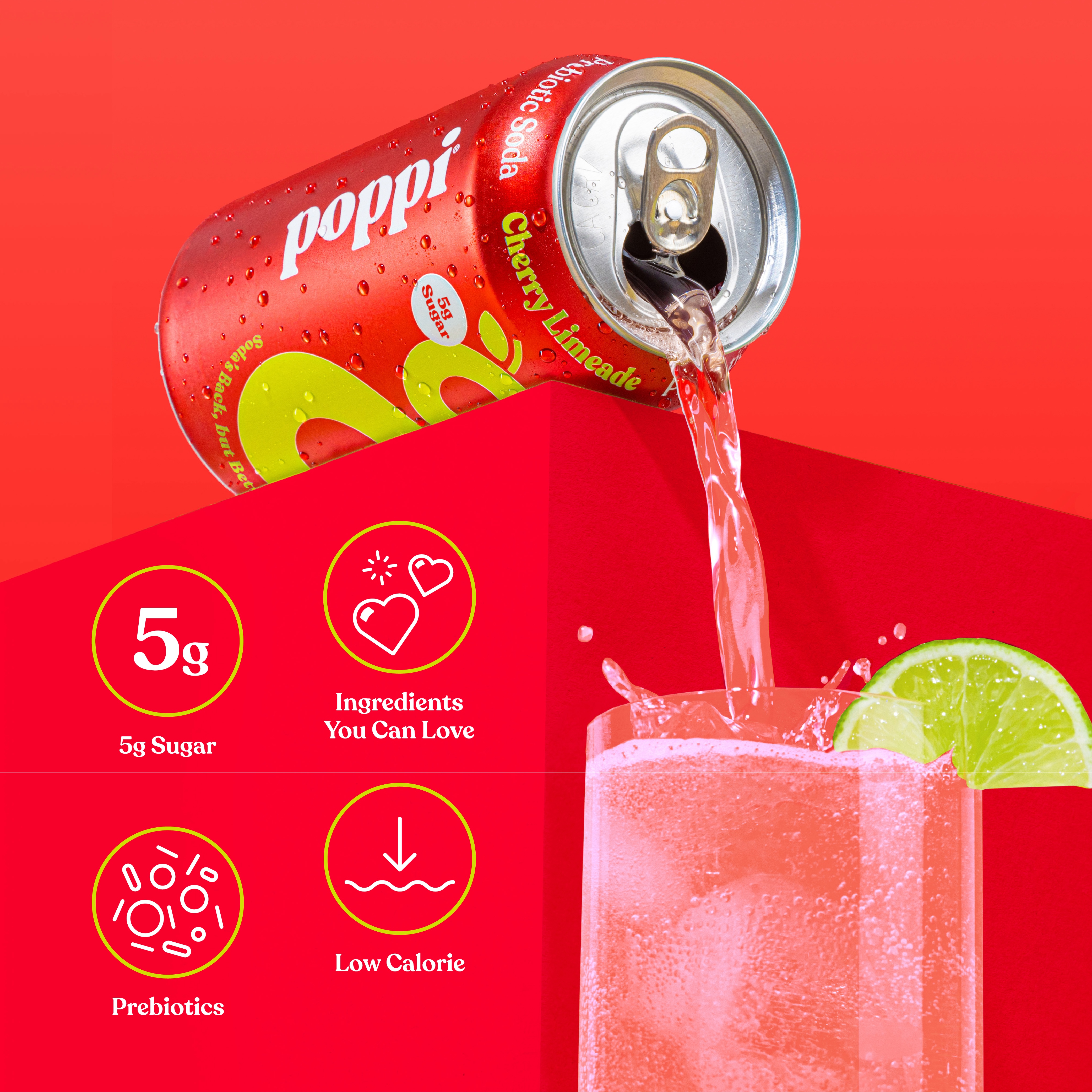 Poppi Cherry Limeade Prebiotic Soda, 12 oz, 4 Pack Cans thumbnail 4