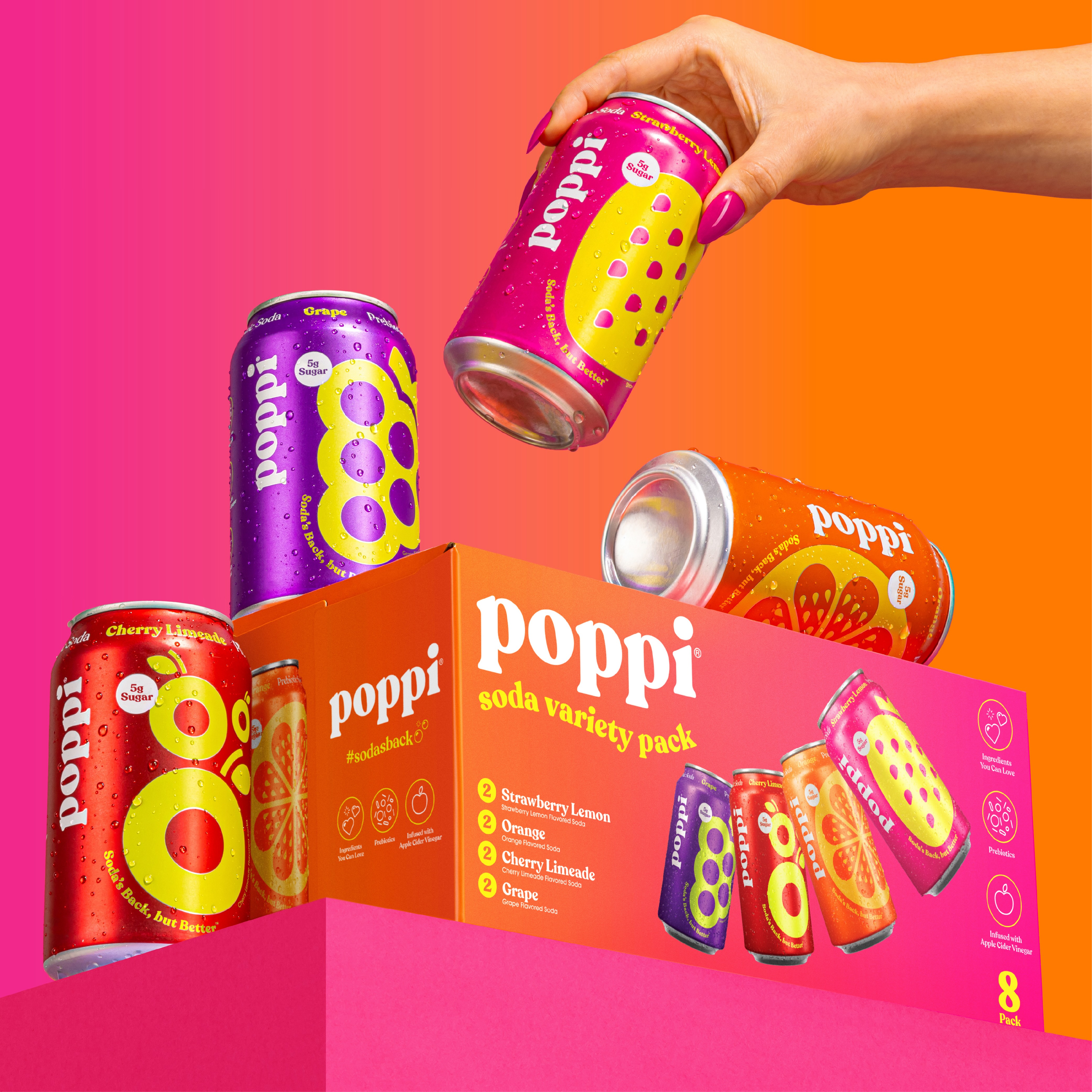 Poppi Prebiotic Soda, Variety Pack, 12 oz, 8 Pack Cans thumbnail 3