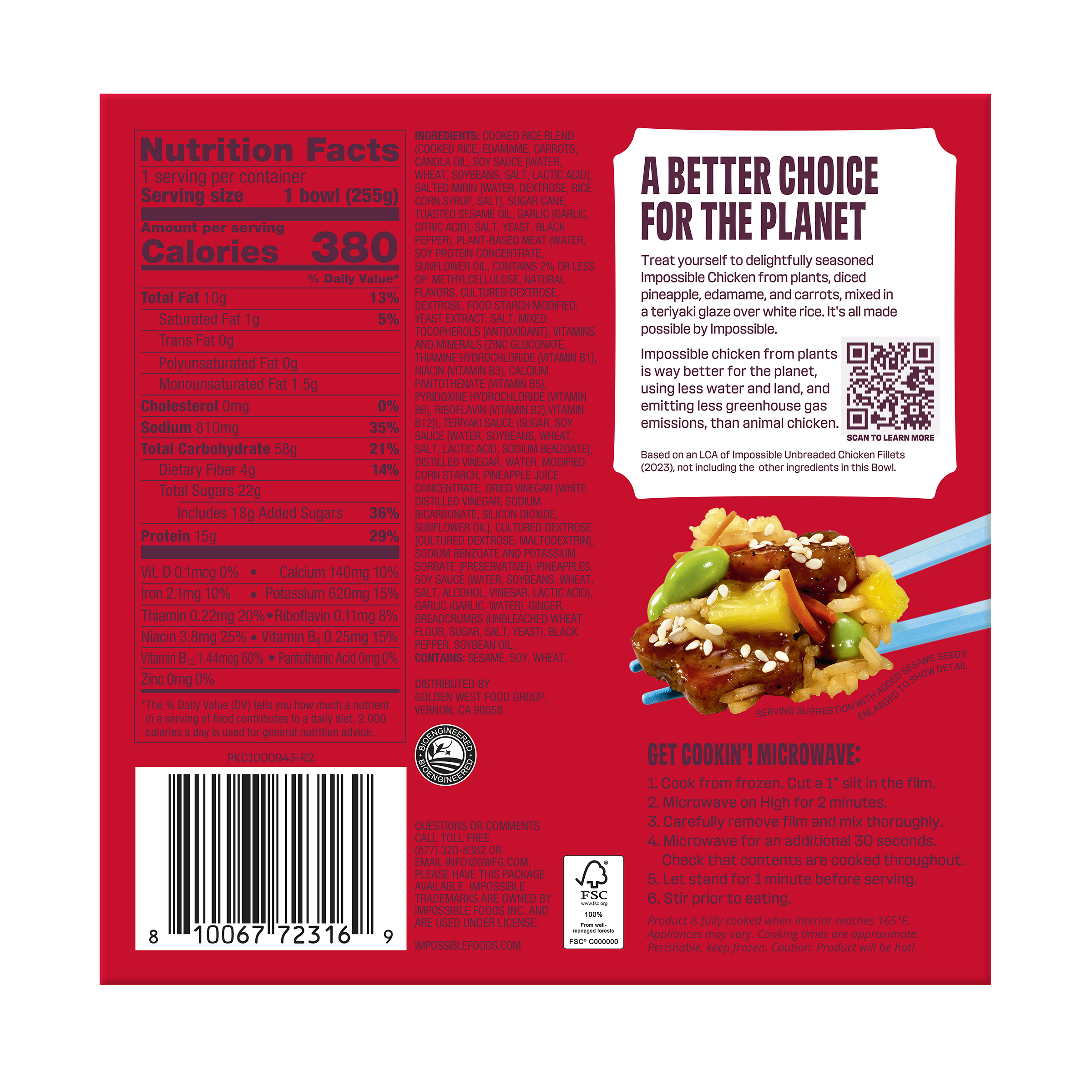 Impossible Bowls, Teriyaki Impossible Chicken, 9oz (Frozen Meal) thumbnail 2