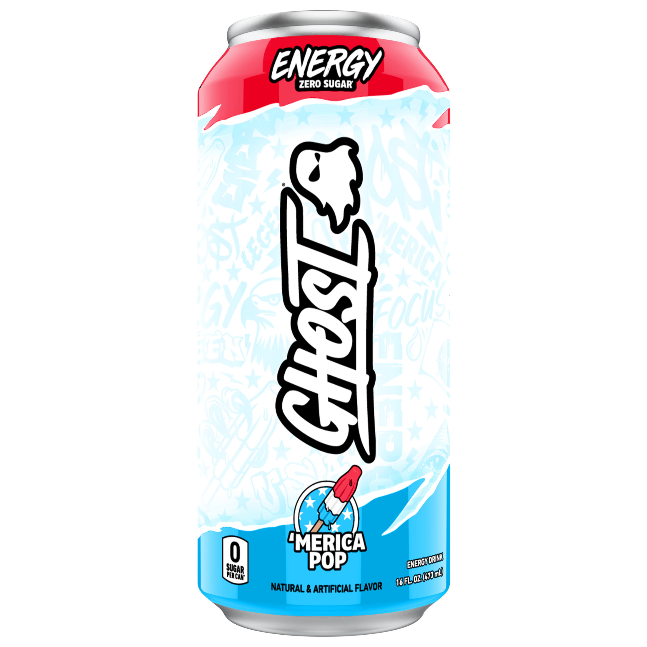 GHOSTÂ® ENERGY Zero Sugars Energy Drink, Merica Pop, 200mg Natural Caffeine, 16 fl oz Can