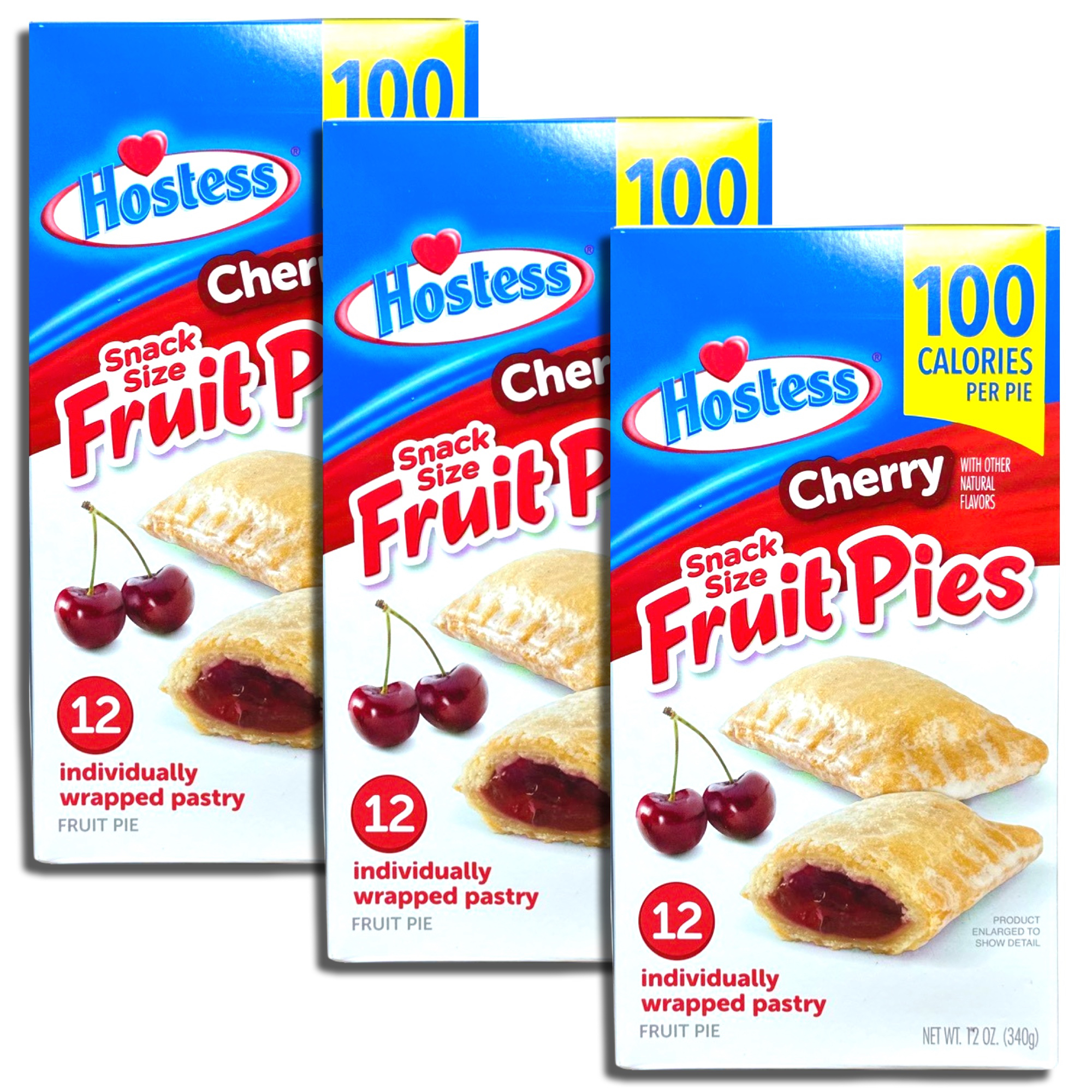 Hostess Snack Size 100 Calorie Mini Fruit Pies | 12 Count Box | Cherry | Pack of 3