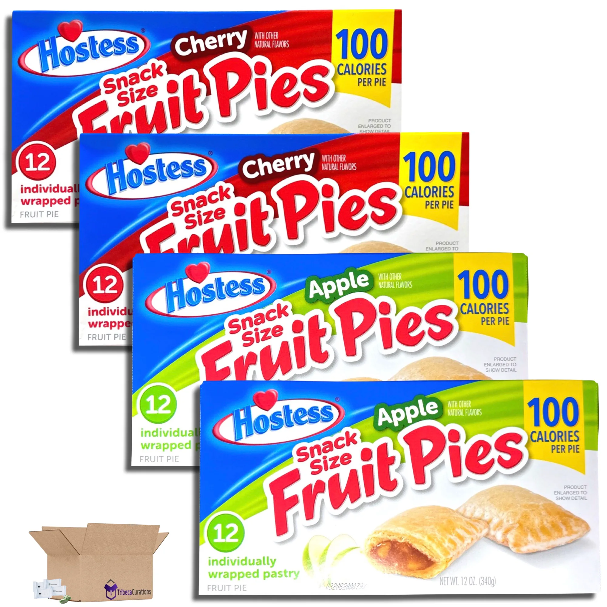 Hostess Snack Size 100 Calorie Mini Fruit Pies | 12 Count Box | Apple & Cherry Combo | Pack of 4
