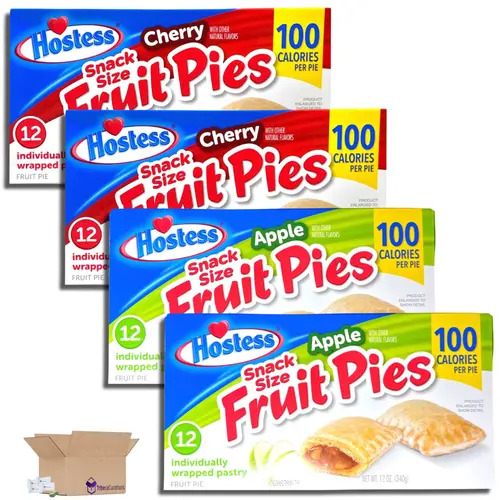 Hostess Snack Size 100 Calorie Mini Fruit Pies | 12 Count Box | Apple & Cherry Combo | Pack of 4