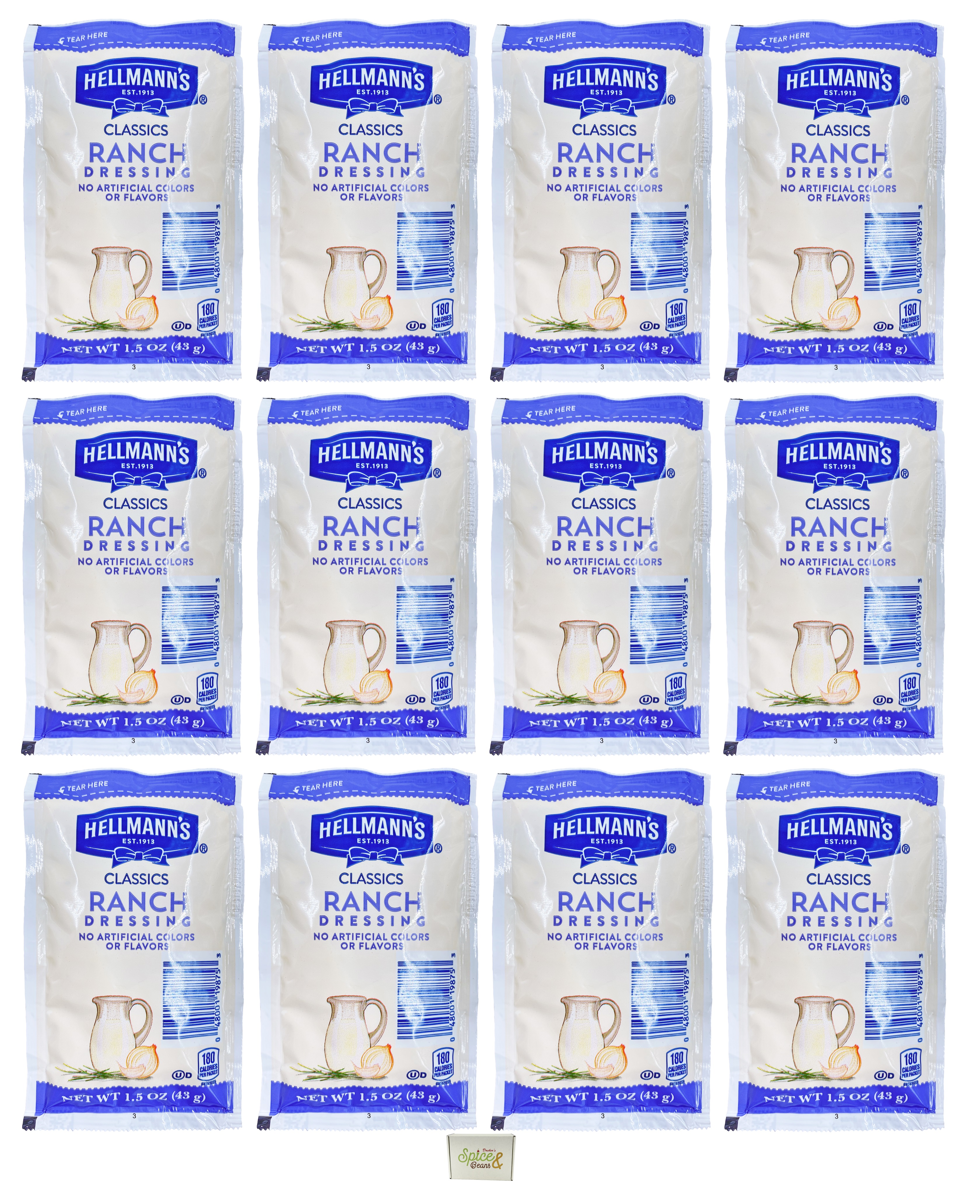 Hellmann's Classic Ranch Dressing 1.5 oz. Packet | No Artificial Color or Flavor | 12 pack
