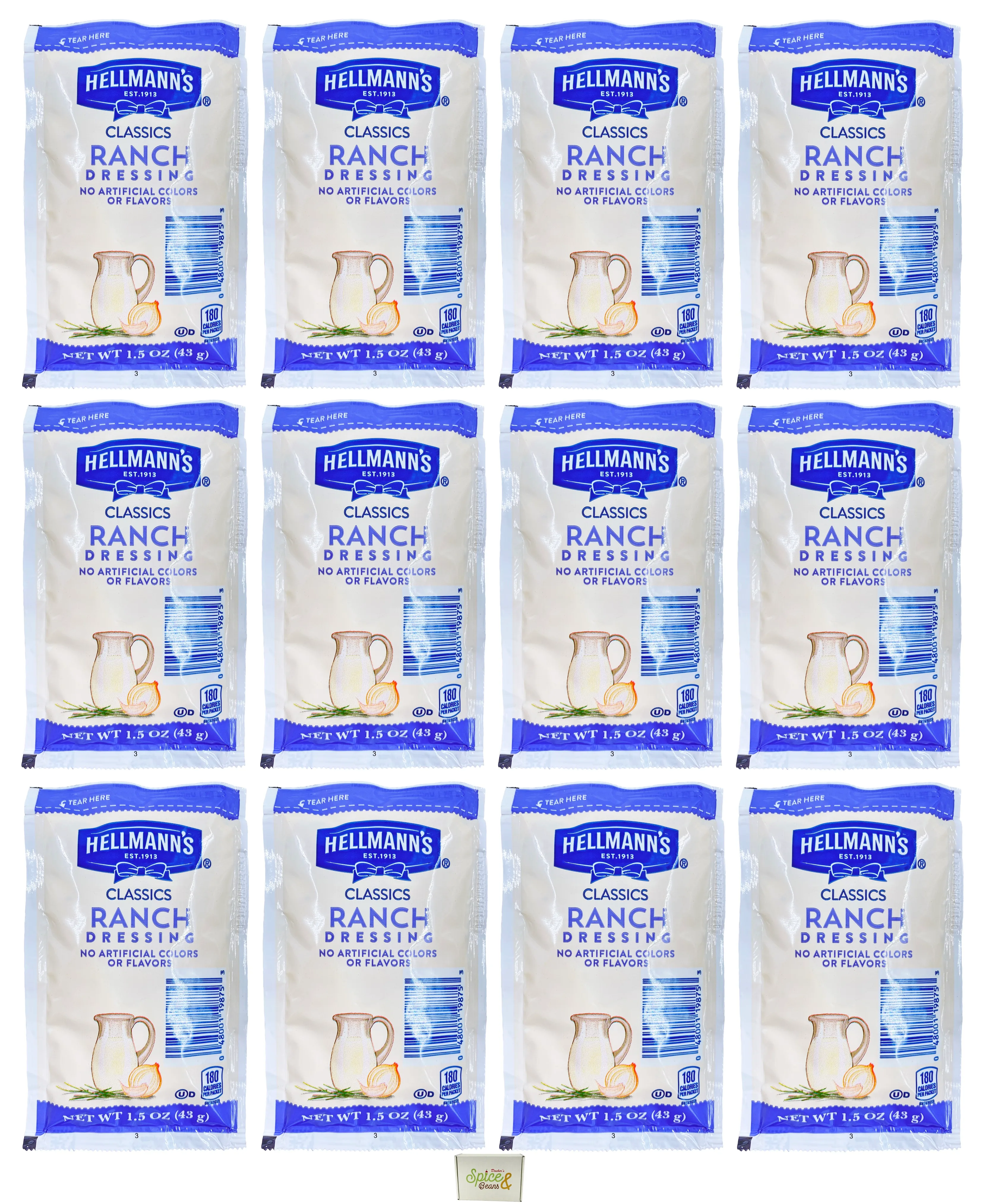 Hellmann's Classic Ranch Dressing 1.5 oz. Packet | No Artificial Color or Flavor | 12 pack