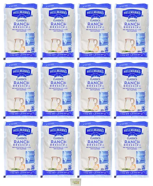 Hellmann's Classic Ranch Dressing 1.5 oz. Packet | No Artificial Color or Flavor | 12 pack