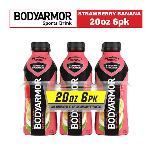 BODYARMOR SuperDrink Strawberry Banana Sports Drink, 20 fl oz Bottles, 6 Pack