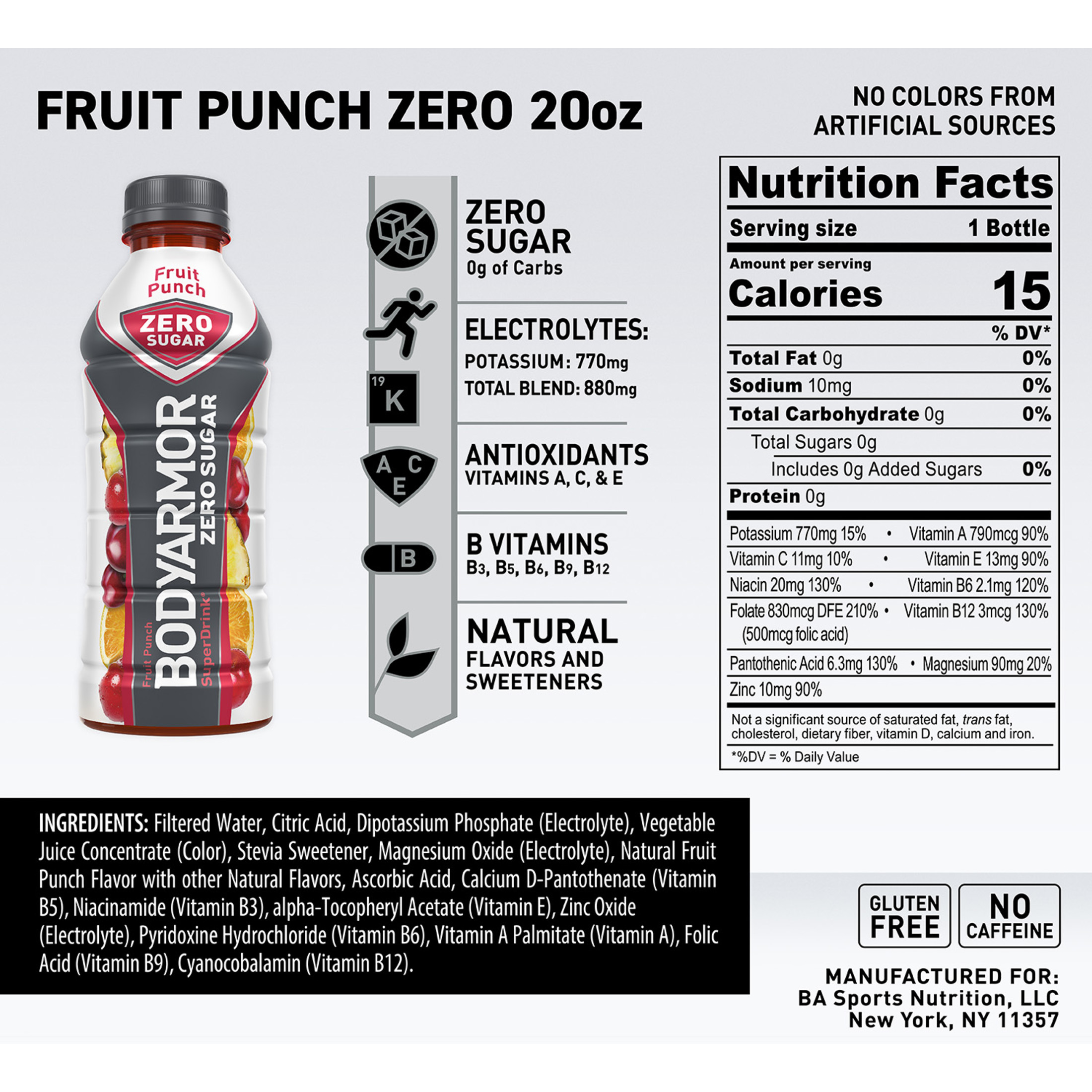 BODYARMOR ZERO Sugar Sports Drink Fruit Punch, 20 fl oz, 6 Pack thumbnail 3