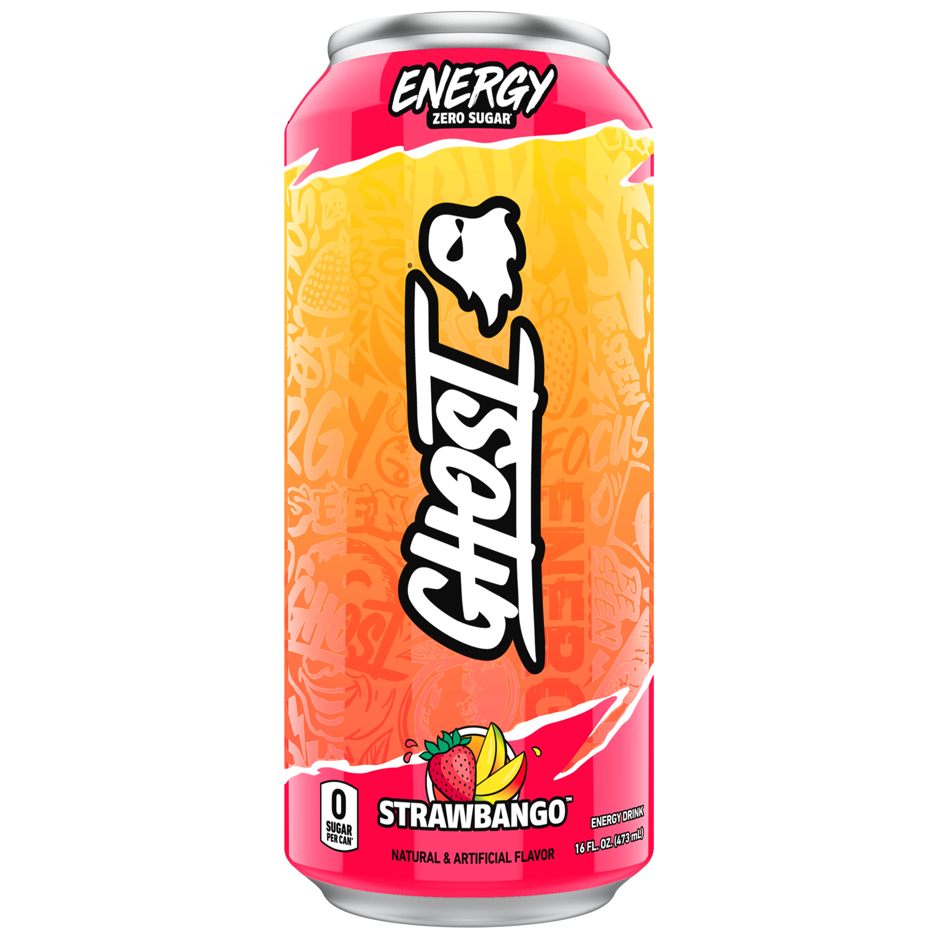 GHOSTÂ® ENERGY Zero Sugars Energy Drink, Strawbango, 200mg Natural Caffeine, 16 fl oz Can