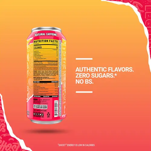 GHOSTÂ® ENERGY Zero Sugars Energy Drink, Strawbango, 200mg Natural Caffeine, 16 fl oz Can thumbnail 3