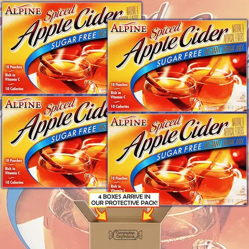 Alpine Sugar Free Spiced Apple Cider Instant Drink Mix Bulk Pack - 4 Boxes, 10 Pouches Per Box - Only 10 Calories - Rich in Vita thumbnail 2