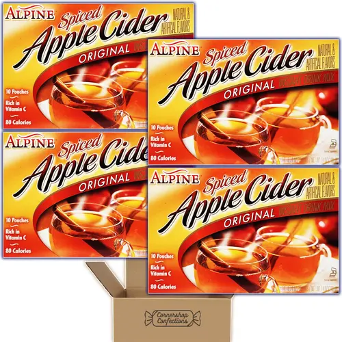 Alpine Original Spiced Apple Cider Instant Drink Mix Bulk Pack - 4 Boxes, 10 Pouches Per Box - Rich in Vitamin C - For Snow Days