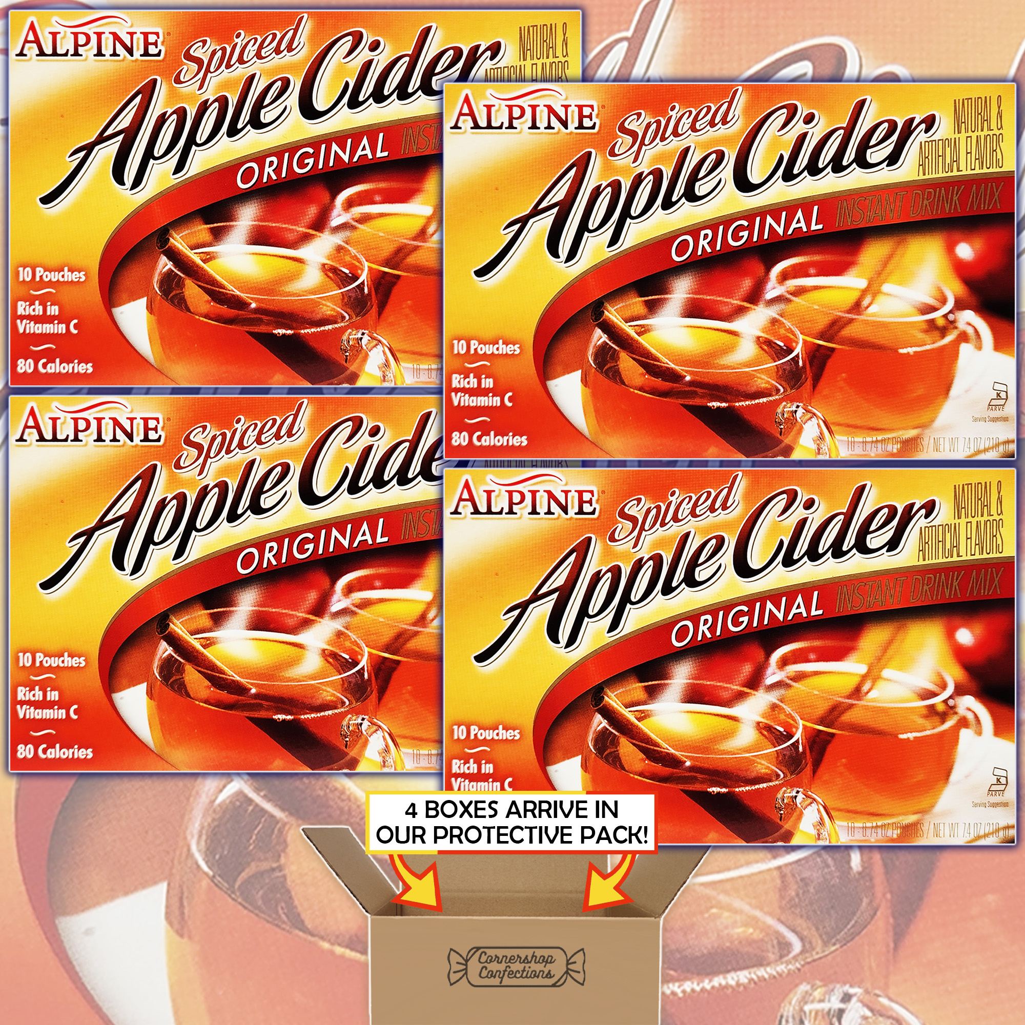 Alpine Original Spiced Apple Cider Instant Drink Mix Bulk Pack - 4 Boxes, 10 Pouches Per Box - Rich in Vitamin C - For Snow Days thumbnail 2