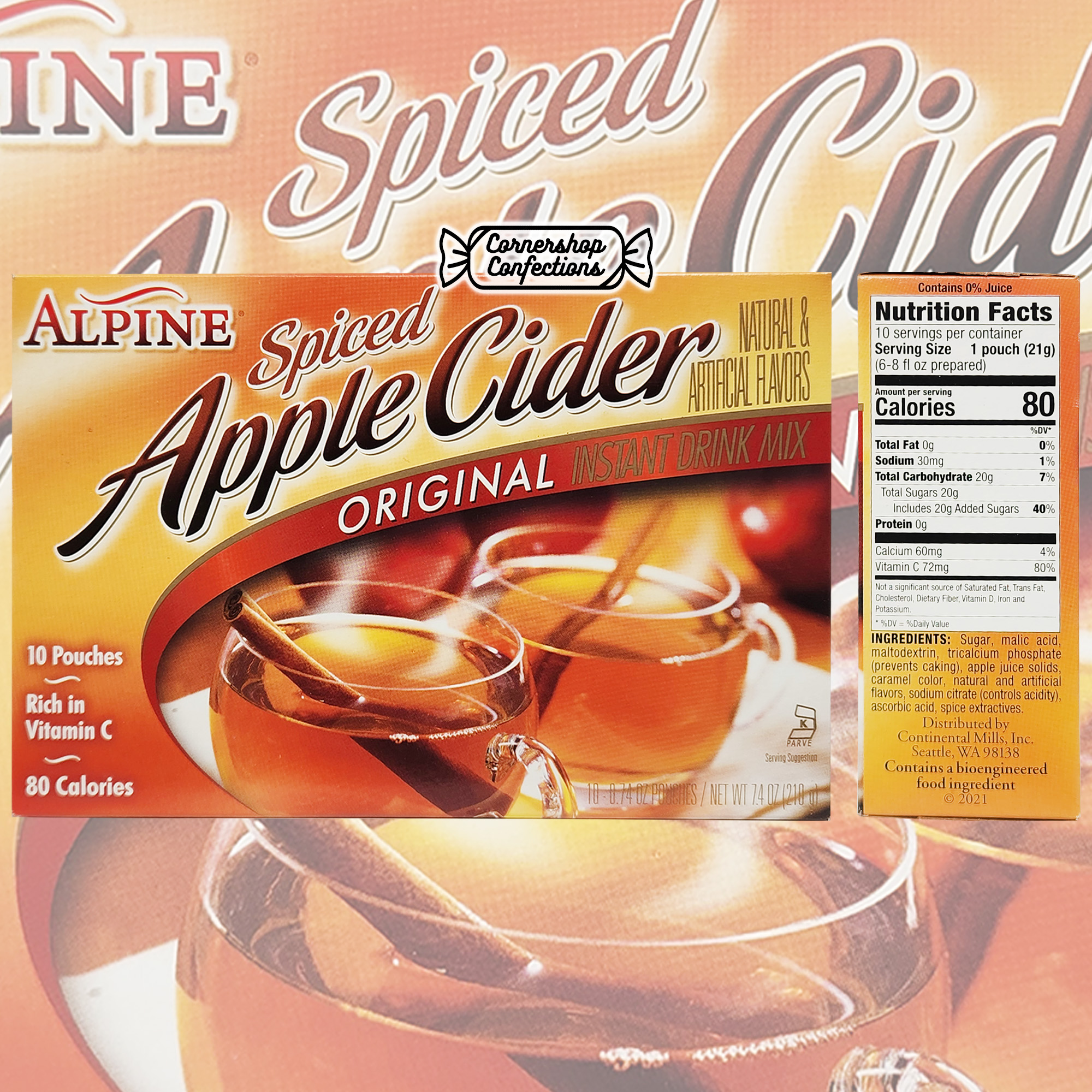 Alpine Original Spiced Apple Cider Instant Drink Mix Bulk Pack - 4 Boxes, 10 Pouches Per Box - Rich in Vitamin C - For Snow Days thumbnail 3