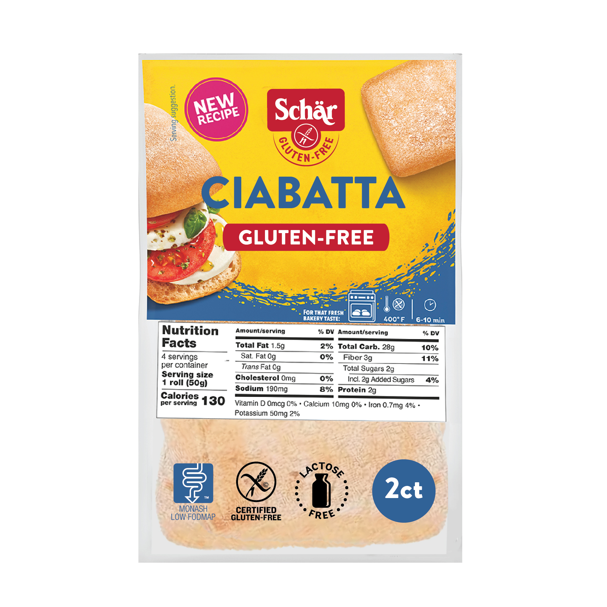 Schar Gluten Free Ciabatta Rolls, Artisan Bread Rolls Multipack, 7 oz, 4 Count