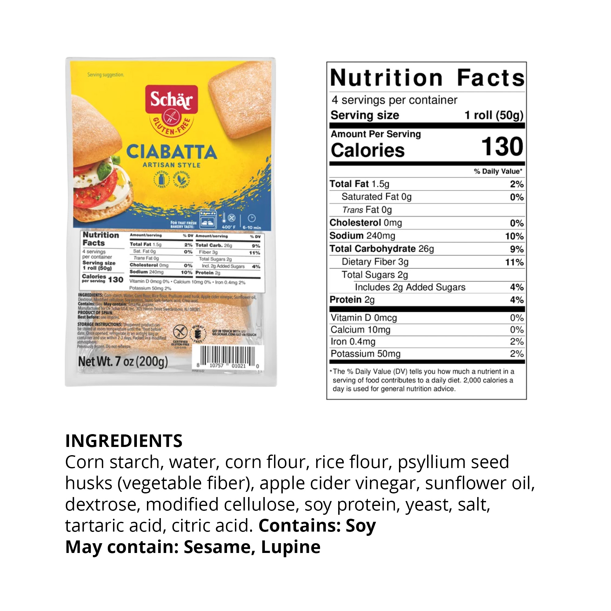 Schar Gluten Free Ciabatta Rolls, Artisan Bread Rolls Multipack, 7 oz, 4 Count thumbnail 4