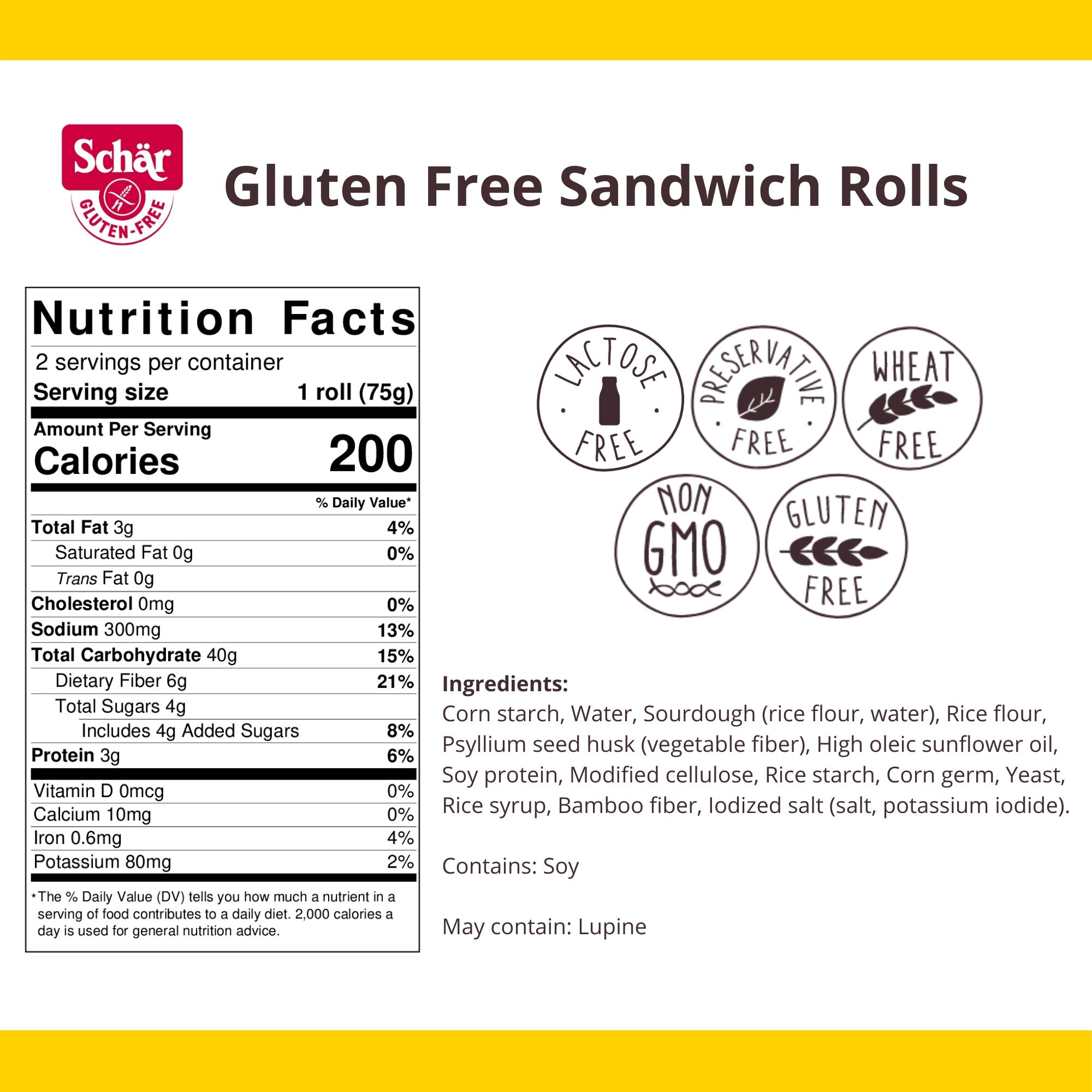 Schar Gluten Free Sandwich Rolls, Artisan Sourdough Bread Rolls, 5.3 oz, 2 Count thumbnail 3