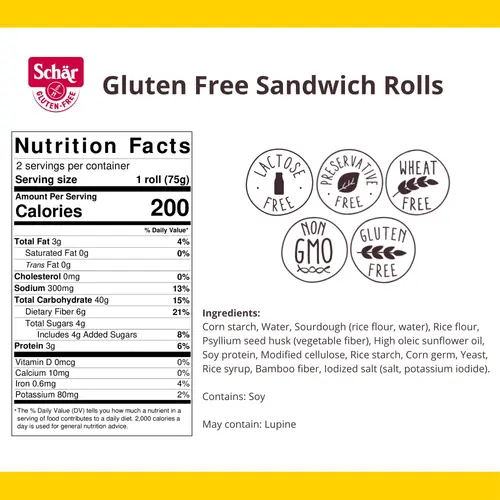 Schar Gluten Free Sandwich Rolls, Artisan Sourdough Bread Rolls, 5.3 oz, 2 Count thumbnail 3